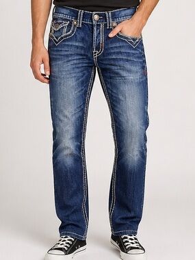 MEK Denim Oaxaca Straight Jeans men's 31"/27" Excellent Thick Stitch Embroidered